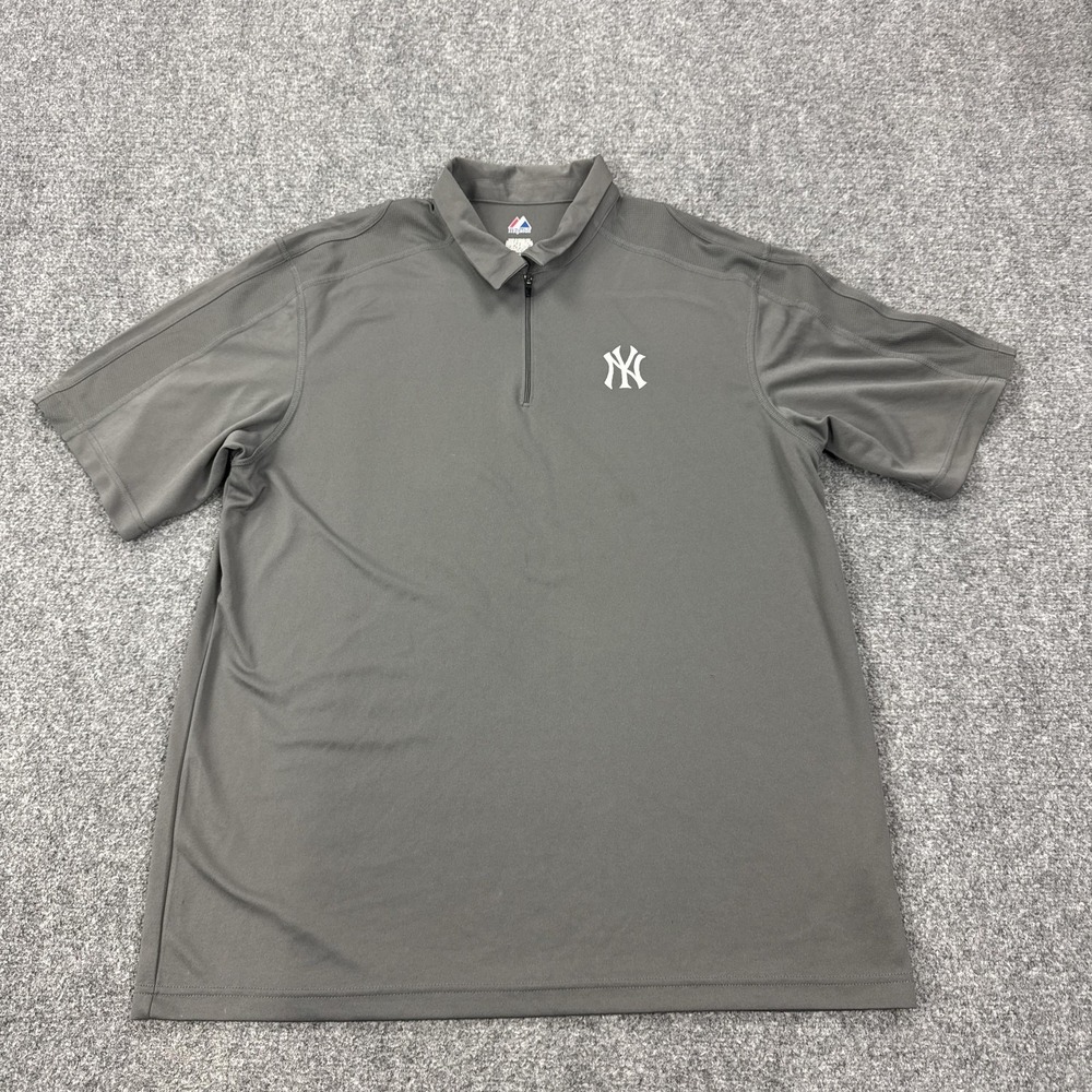 New York Yankees Shirt Mens XL Gray MLB Baseball Performance 1/4 Zip Majestic